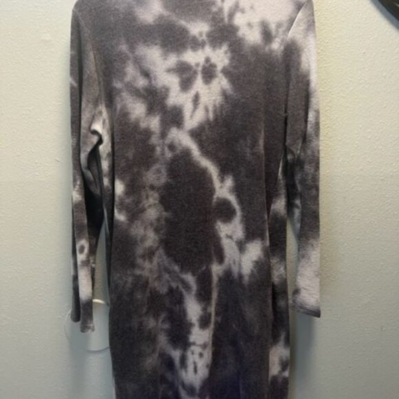 Crepas Gray & White Tie-Dye Open Front long Cardigan, long sleeves, pockets - Picture 2 of 10